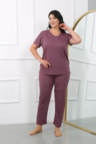 Akbeniz Kadın Büyük Beden Kısa Kol Penye Pijama Takımı Mürdüm 202405-mürdüm Mürdüm