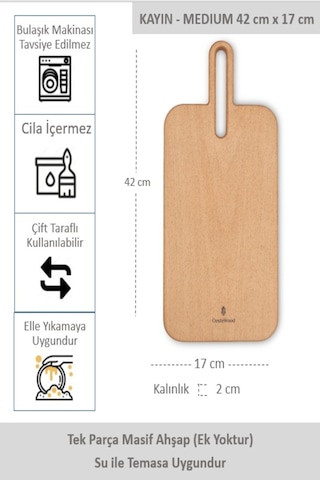 Yekpare Masif Ahşap Sunum Tahtası Kesme Tahtası Kayın Medium 12
