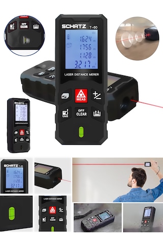 Schatz 100 Metre Lazerli Mesafe Ölçer Kırmızı Işık Lazermetre Siyah