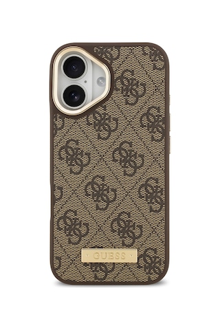 Apple Uyumlu iPhone 17 Kılıf Guess Lisanslı M-safeli 4g Desenli Pu Metal Plaka Klasik Logolu Kahverengi Kahverengi