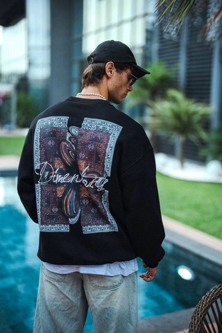 Uzun Kol Bisiklet Yaka Ön Ve Arka Baskılı Sweatshirt - Siyah Siyah