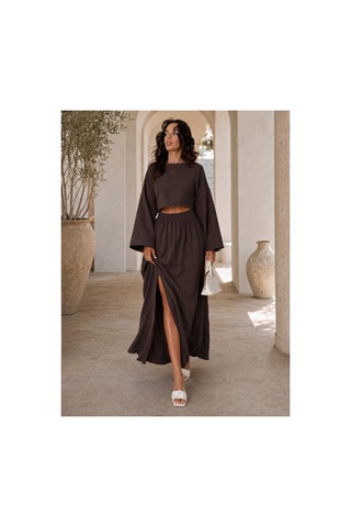Unika Boutique Kadın Bluz Yırtmaçlı Etek Takım kahverengi