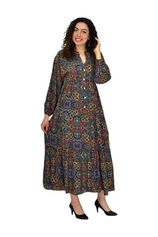 Kadın Empirme Uzun Kol Elbise Bgl-st04670 Hardal