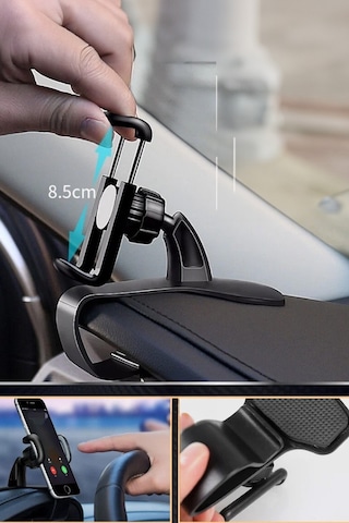 Thentech Araç Gösterge Üzeri Direksiyon Simidi Üstü Telefon Tutucu Stand Siyah