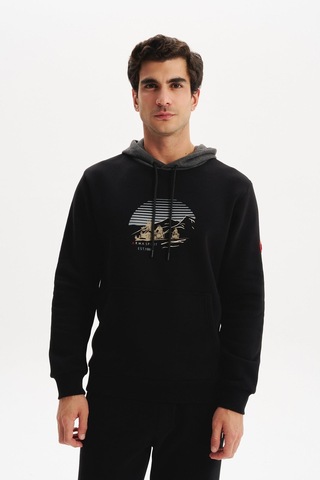 AR-MA Arma Erkek Kapüşonlu Sweatshirt Örme 3 İplik Şardonlu, Yazı Baskılı,cepsiz, Sade Ve Şık, Regular Fit K30254628901 Siyah