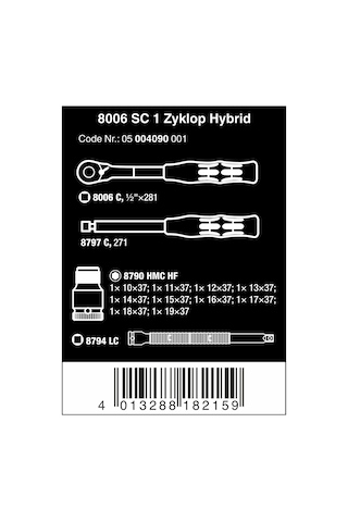 Wera 8006 SC 1 Cırcır Zyklop Hibrit Karma Set 1/2" 05004090001