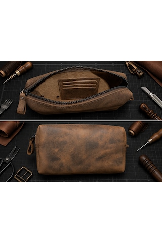 Vintage Leather Craft Hakiki Deri Erkek Çantası Acı Kahverengi