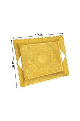 Beyzade Büyük Boy Gold Renk Metal Dikdörtgen Tepsi