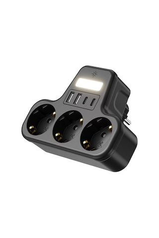 Çoklu Gece Lambalı Priz Yüksek Gerilim Korumalı 3'lü Priz 2xusb 2xtype-c Çıkışlı Grup Priz Çoğaltıcı 2 M