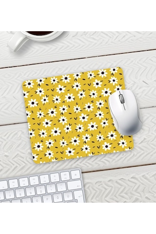 Sarı Renk Papatya Tasarım Baskılı Mouse Pad 23x19cm Fare Altlığı Kaydırmaz Taban Mousepad