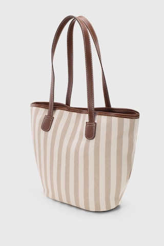 Housebags Krem Çizgili Deri Askılı Plaj Çantası Krem Çizgili