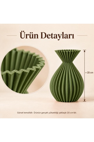Ahenk Serisi Dekoratif Vazo 20 Cm Kuru Çiçek Ve Pampas Vazosu Haki