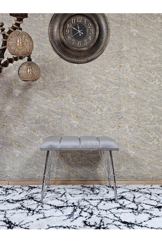 Zafir Metal Krom Tel Ayaklı 60 Cm Puf Bench - Puf - Bench - Oturak - Mutfak Oturağı - Antre Oturağı Gri