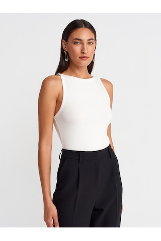 Dilvin 21048 Halter Yaka Top-ekru Ekru