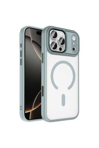 Techaks Apple Uyumlu iPhone 17 Pro Max Kılıf Wireless Şarj Özellikli Zore Krom M-safe Silikon Kapak - Gri Gri