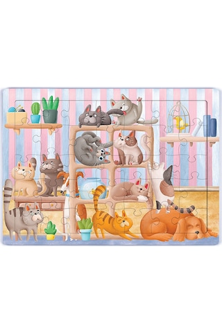 King Of Puzzle Kitaplıktaki Kediler Ahşap Puzzle 35 Parça