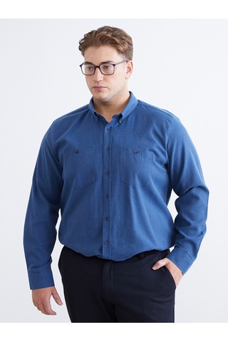 Lcwaıkıkı Classic İndigo Büyük Beden Regular Fit Uzun Kollu Gabardin Erkek Gömlek