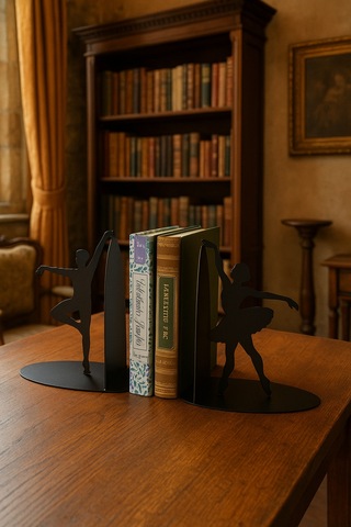 Balerin Figürlü Metal Kitap Tutucu 2 Li Set Dekoratif Masa Üstü Kitaplık Düzenleyici