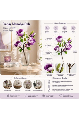 Yapay Manolya Buketi 90 Cm Mor