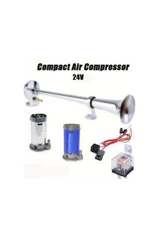 Pazly 24v Mavi Hava Kompresörü Kornası, Yüksek Sesli Araç Kornası Kit, Kornalar İçin Uygun