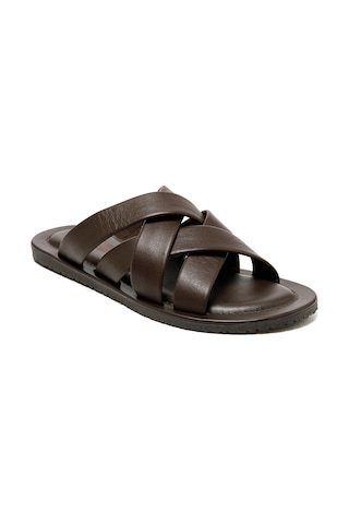 Brown Terlik Erkek M7727 The Sandals Factory Leather Upper Sandals Brown Kahverengi