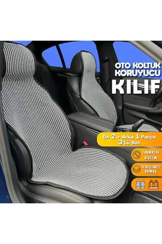 Bmw 1 Uyumlu Koltuk Kılıfı Minder Çizgili Füme Beyaz 2+1 Ön Arka Set