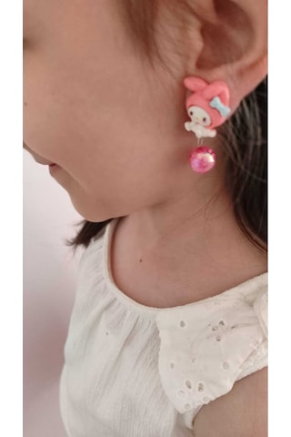 My Melody Figürlü Pembe Çocuk Küpesi Sevimli Sallantılı Boncuklu Model2 Çok Renkli