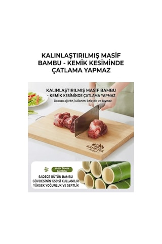 Kamptek Ahşap Büyük Boy Bambu Kesme Tahtası - Metal Kulplu Sunum Ve Ekmek Tahtası Doğrama Tahtası Çok Renkli