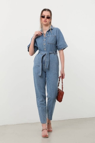 Banny Jeans Kadın Yarasa Kol Jean Tulum Mavi 001 Mavi M