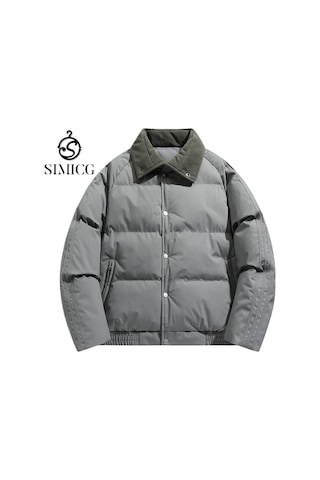 Erkekler İçin Bol Kısa Pamuklu Ceket Gri