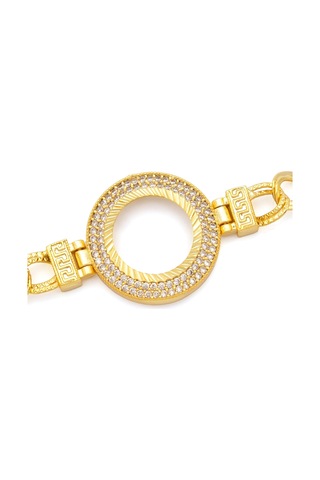 Altın Kaplama İmitasyon 2 Sıra Zirkon Taşlı Desenli Figaro Model Çeyrek Çerçeve Bileklik Blk-1159 Altın