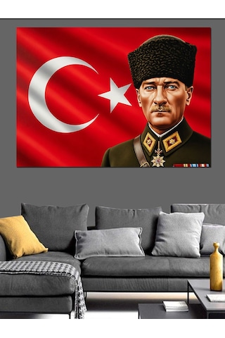Türkiye Bayrağı Atatürk Dekoratif Kanvas - Mdf Ahşap Tablo