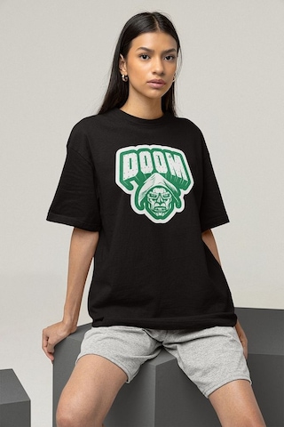 Doctor Doom Baskılı Unisex Oversize Marvel Tişört Siyah