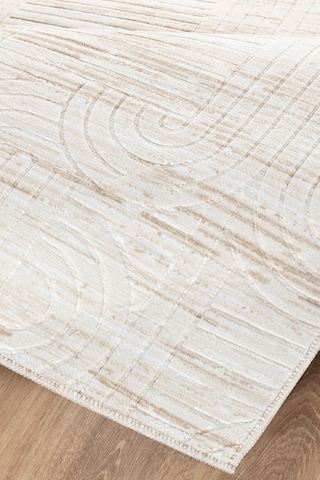 Modern Desenli Kaymaz Taban Elit Şık Dört Mevsim Yıkanabilir Halı Yolluk Krem