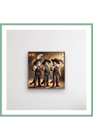 Bşkvirgo Üç Silahşör Kedi Kanvas Tablo 90x90cm Bsk2026 Çok Renkli