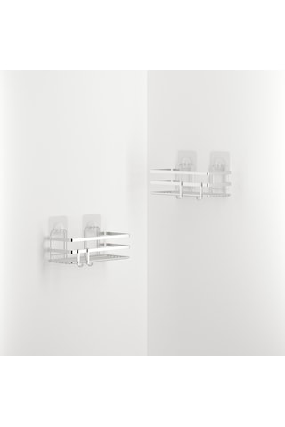 TEKNOTEL YAPIŞKANLI KANCALI 2 ADET BANYO RAFI SİLVER ST281H Çok Renkli