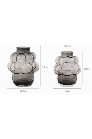 Chacha Home Füme Cam Üzüm Baloncuk Vazo - Modern Dekoratif Bubble Cam Vazo Büyük