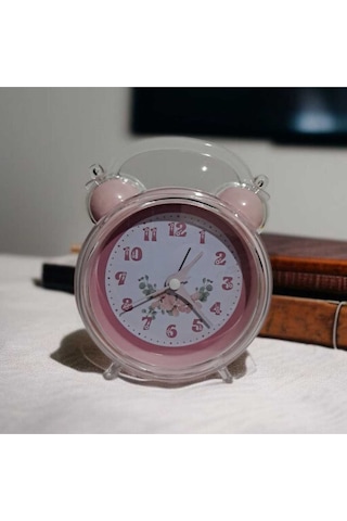 Sevimli Çalar Saat, Çiçek Modelli Kristal Tasarımlı, Rahat Arka Ayarı, Net Ve Yüksek Sesli Alarm Pembe