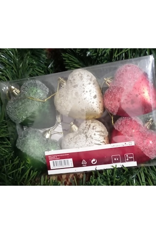 Profesyonel Vıp Kalite 7 Cm 6 Adet Parlak Simli Karlı Renkli Kalpli Yılbaşı Ağacı Süsleri Vitrin Süsleri Renkli Yılbaşı Kalpli Süsler Kalpli Renkli No