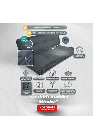 Xpermate Bisküvi Yer Minderi 60x120 Kalın Palet Balkon Petek Önü Fermuarlı Minder Antrasit