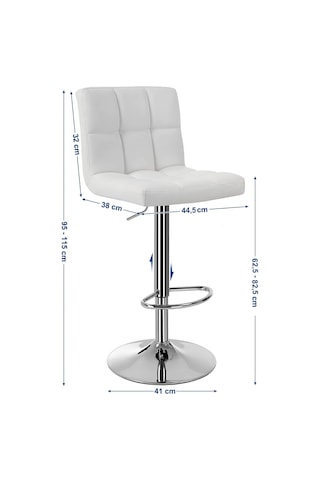 Bar Tabureleri, 2'li Set, Yüksekliği Ayarlanabilir Pu Kapaklı Bar Sandalyeleri, 360 Döner Sandalye, Arkalık Ve Ayaklıklı Mutfak Sandalyesi, Lobi, Tezgah, Krom Kaplama Çelik, Beyaz Ljb64w Çok Renkli
