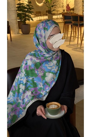 Qalortex Scarf Pamuklu Garden Desen Şal-bebe Mavi