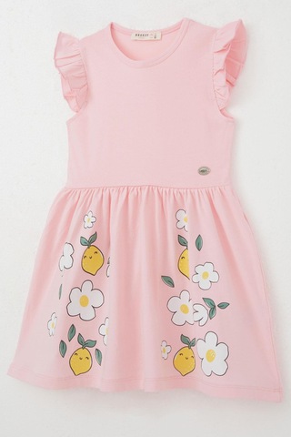 Breeze Kız Çocuk Elbise Etek Kısmı Limon & Çiçek Baskılı 2-6 Yaş, Pembe Pembe