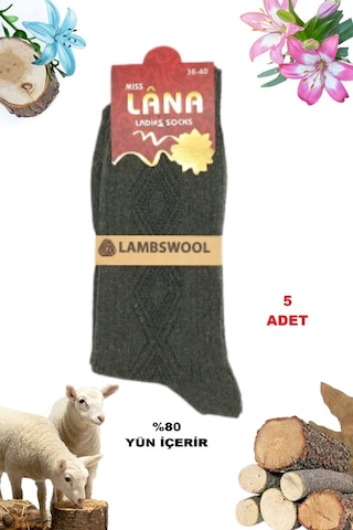 5 Çift Kışlık Yün Çorap Lambswool Özel Kuzu Yünlü Termal Özellikli Siyah