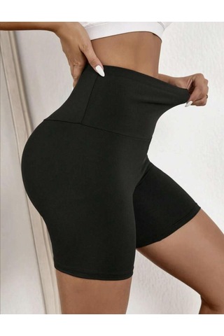 Nyc Giyim Tekstil Kadın Yüksek Bel Spor Şort, Elastan Ve Polyester Karışımı, Yoga, Pilates, Fitness Ve Günlük Kullanım İdeal Siyah