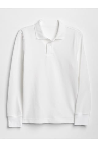 Waynap Uzun Kol Polo Yaka Unisex Okul Tshirt - Beyaz