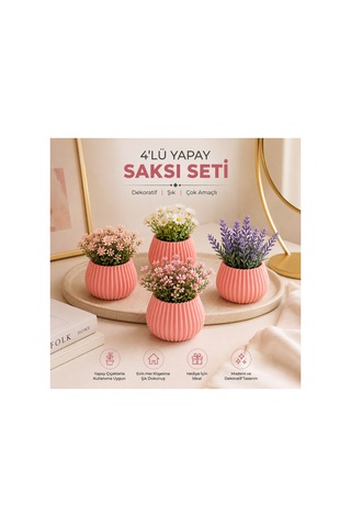 Dekoratif Pembe Dörlü Saksı Seti Pembe