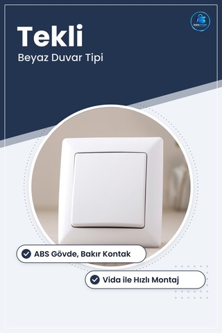 Tekli Lamba Anahtarı Beyaz Duvar Tipi Priz Abs Bakır Kontaklı Mon