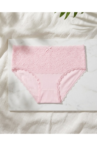 Büyük Beden Beli Lastikli Dantelli Kadın Külot Pembe