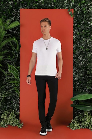 Efor Slim Fit Bisiklet Yaka Düz Pamuklu Beyaz Tişört Ts 823 Beyaz